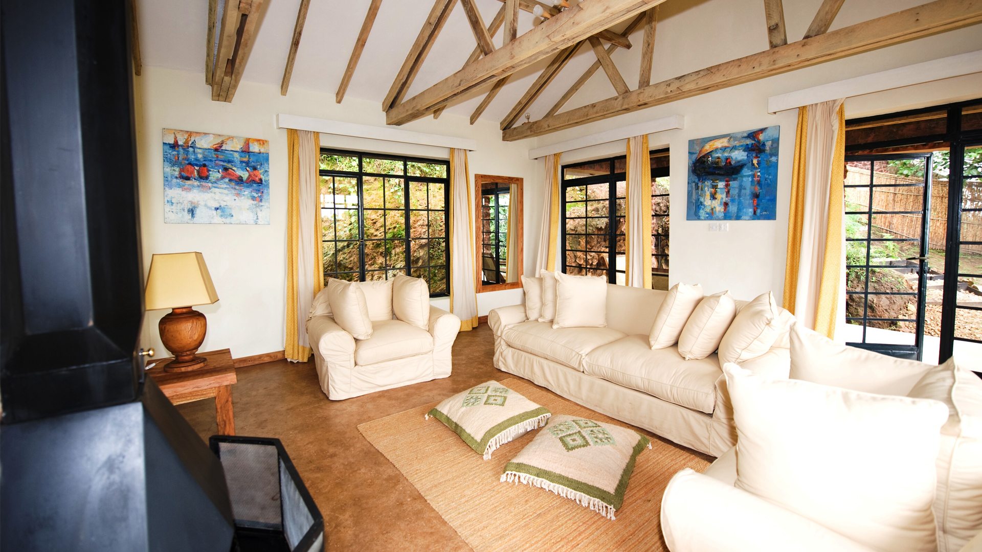 Clouds Mountain Gorilla Lodge Fireplace Area