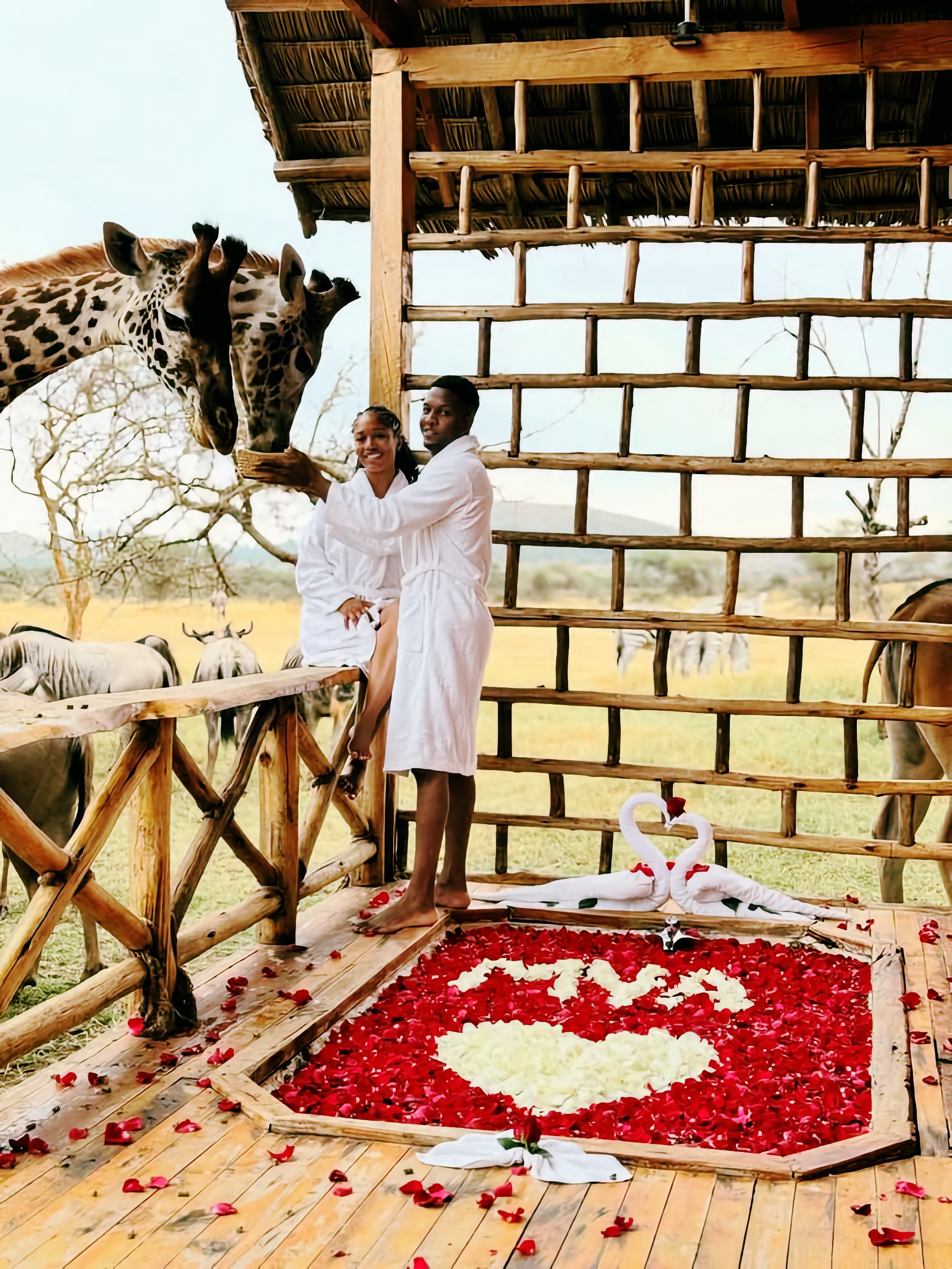 Couple enjoying a romantic African honeymoon safari experience