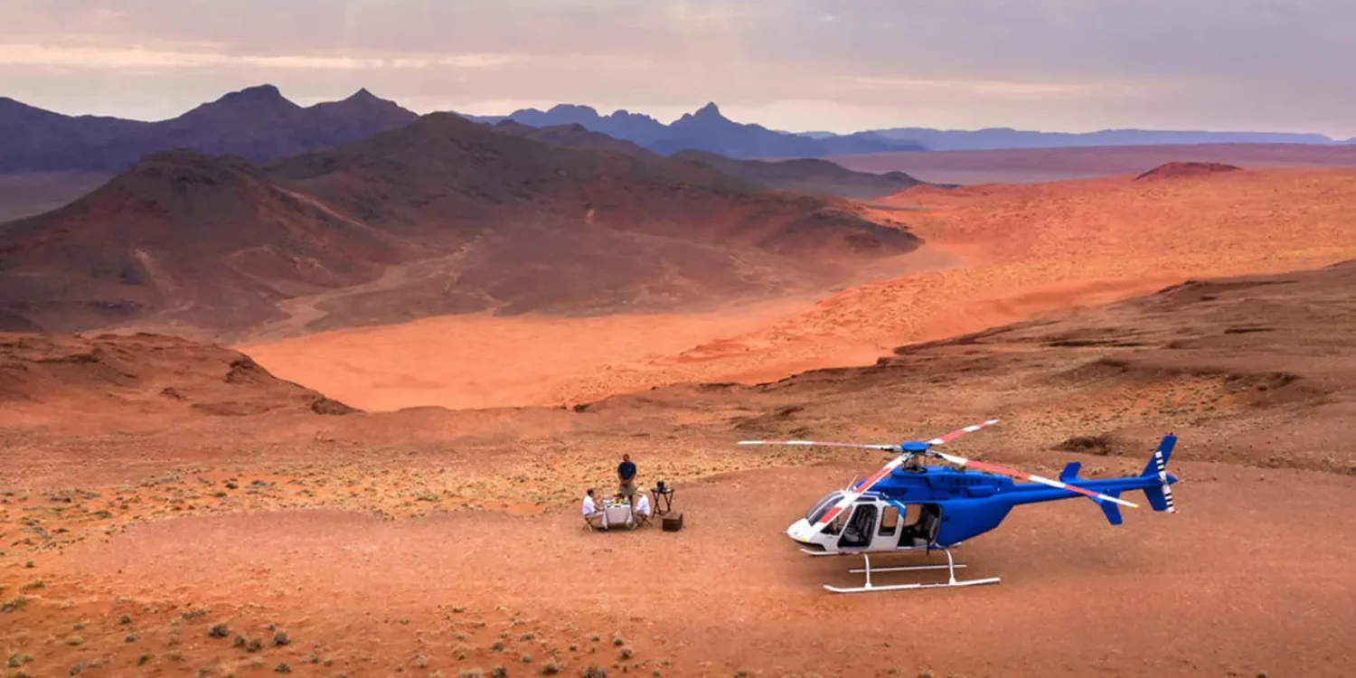 Scenic helicopter flight Sossusvlei honeymoon safari