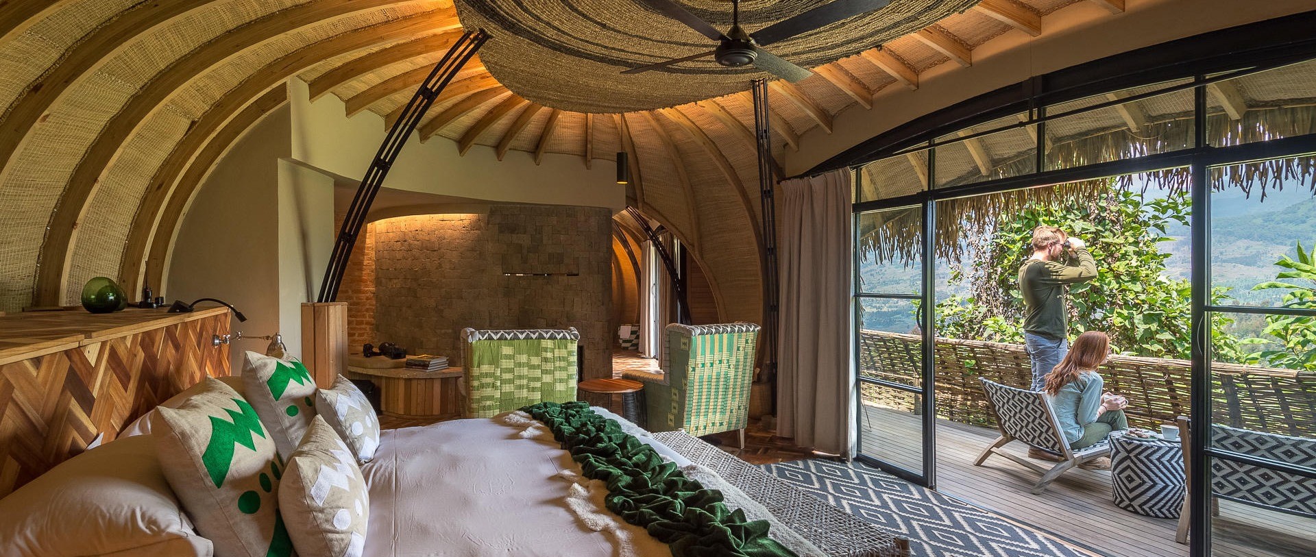 Honeymoon suites in Rwanda’s luxury lodges are designed with intimacy and romance in mind. Spacious interiors, large glass windows, and private terraces
