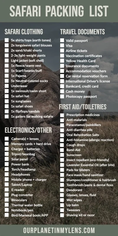 Safari Honeymoon Packing Checklist